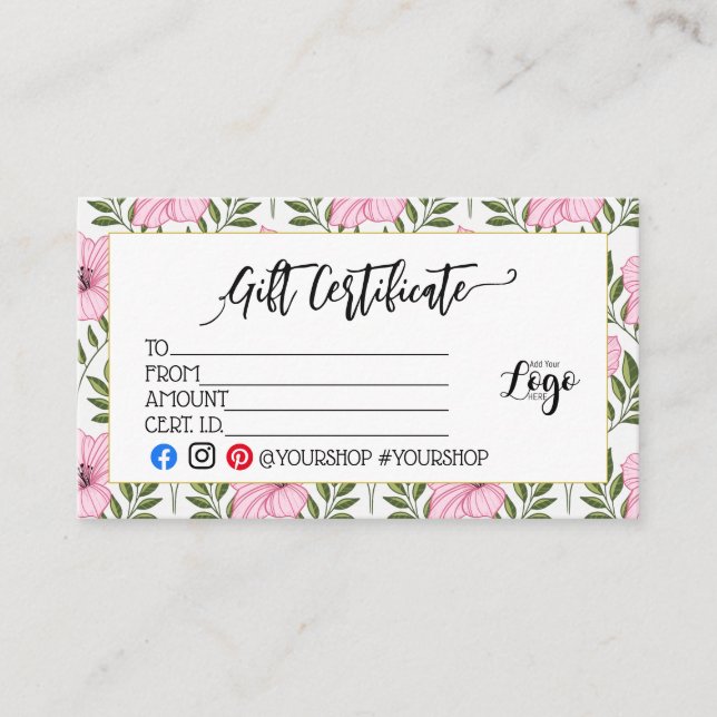 ADD YOUR LOGO Business gift certificate marketing (Front)