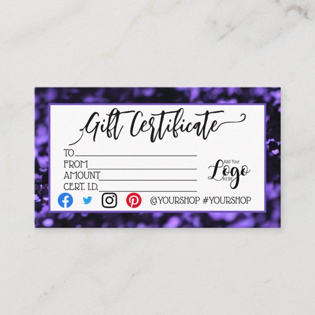 ADD YOUR LOGO Business gift certificate marketing (Front)