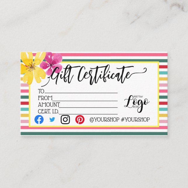ADD YOUR LOGO Business gift certificate marketing (Front)