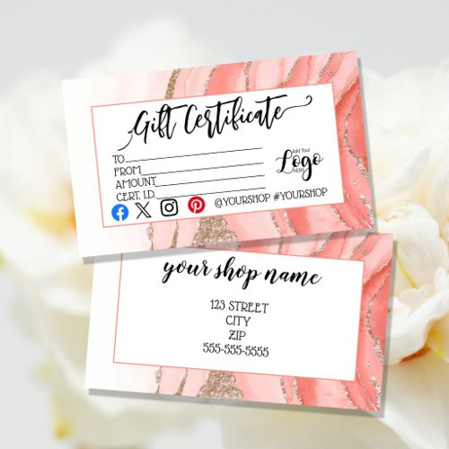 ADD YOUR LOGO Business gift certificate marketing