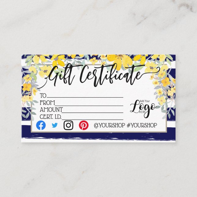 ADD YOUR LOGO Business gift certificate marketing (Front)