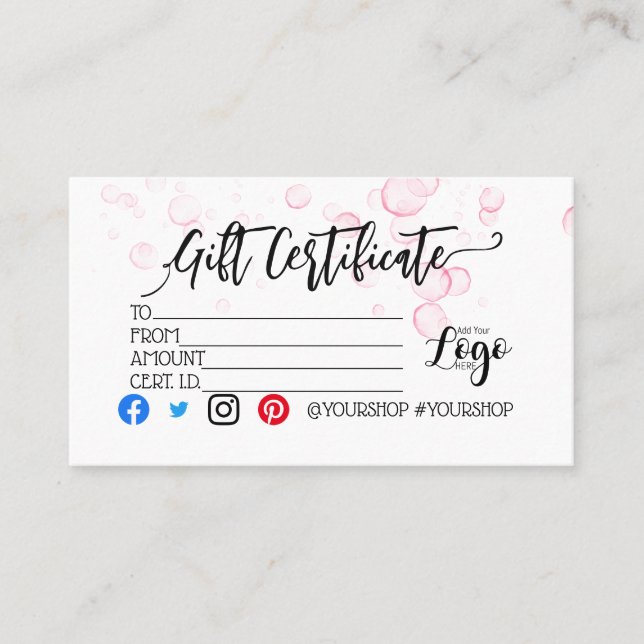 ADD YOUR LOGO Business gift certificate marketing (Front)