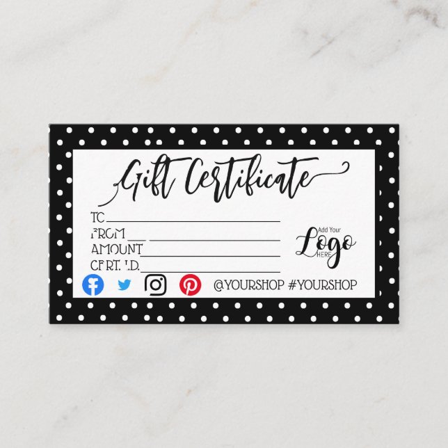 ADD YOUR LOGO Business gift certificate marketing (Front)