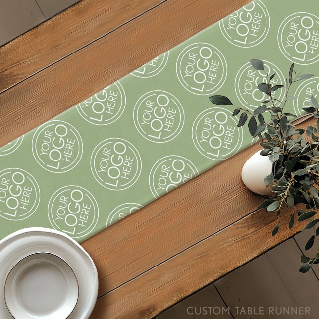 Add Your Logo Business Green - Modern Minimalist Short Table Runner (Custom Table Runner)