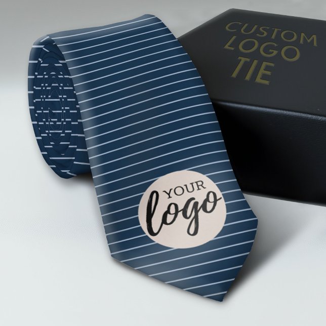 Add Your Logo - Business Modern - Blue Pinstripes Neck Tie (Custom Logo Neck Ties)