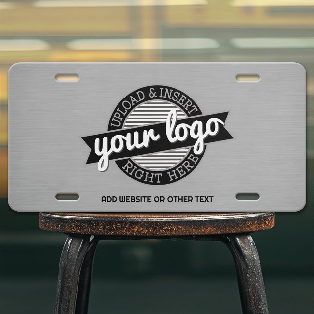 Add Your Logo Business Modern Silver with Text License Plate (Custom License Plate with Business Logo)