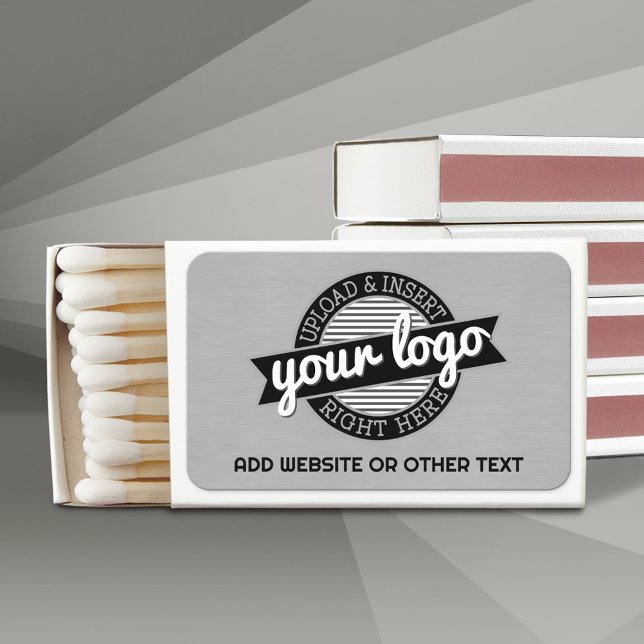 Add Your Logo Business Modern Silver with Text Matchboxes (Custom Logo Matchbox)
