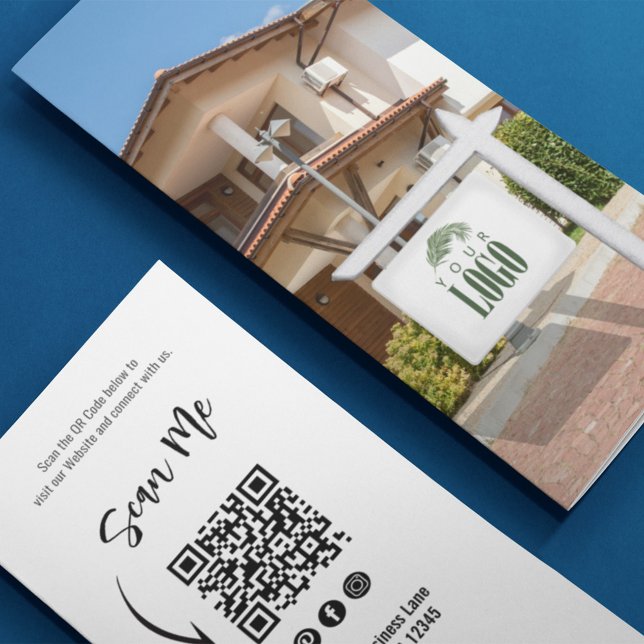 Add Your Logo Business Real Estate QR Code Brochure (Realtor tri fold brochure template. )