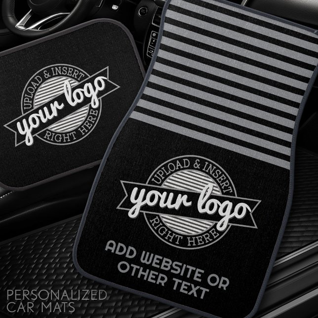 Add Your Logo Business - Text - Stripes Black Gray Car Floor Mat (Personalized Car Mats)