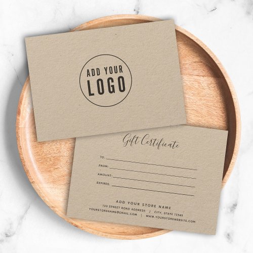 Add Your Logo Calligraphy Kraft Gift Certificate