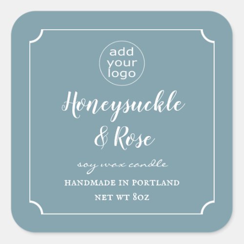 Add Your Logo Candle Dusty Blue Label Square