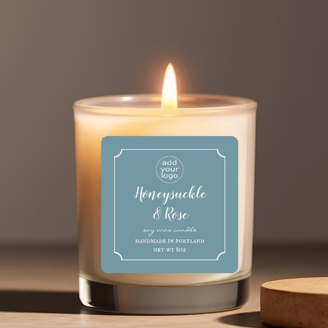 Add Your Logo Candle Dusty Blue Label Square (Creator Uploaded)