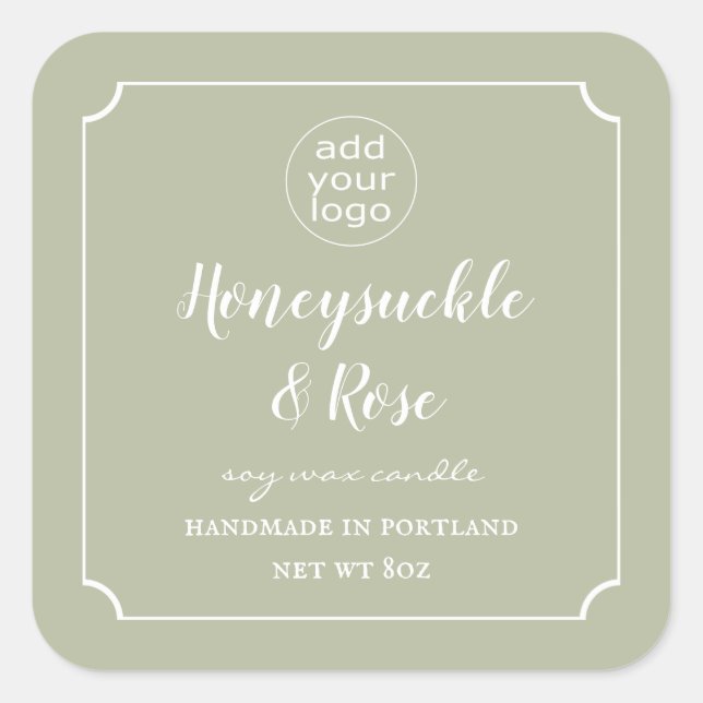 Add Your Logo Candle Sage Green Label Square (Front)