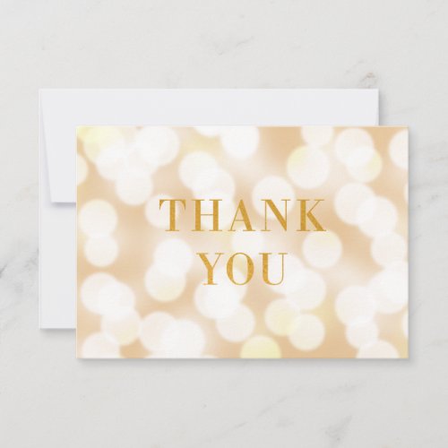 Add Your Logo Champagne Bokeh Lights Faux Gold Thank You Card