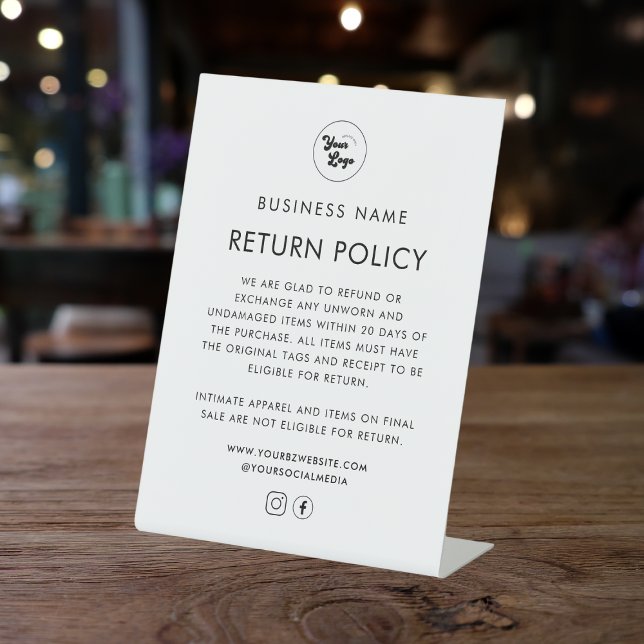 Add Your Logo Clothing Retail Store Return Policy  Pedestal Sign (Creator Uploaded)