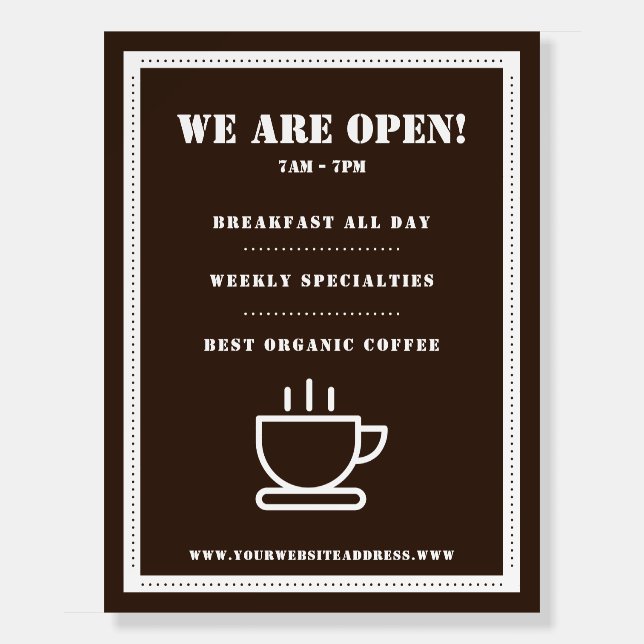 Add Your Logo Coffee Shop Brown Open Menu Foam Board (Front)