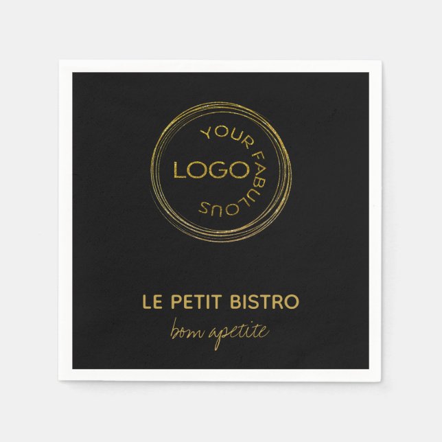 Add Your Logo Company Name on Black Napkins (Front)