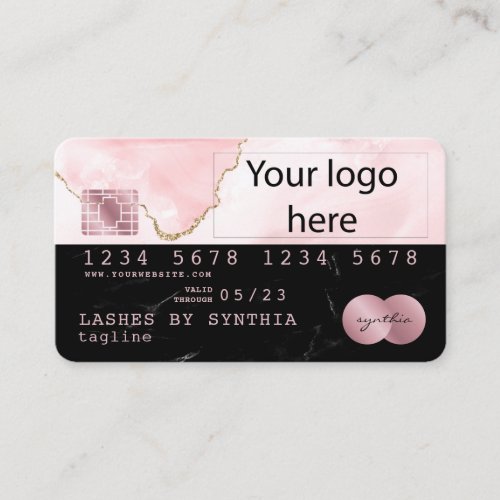 add your logo Credit Card Black Marble blush pink