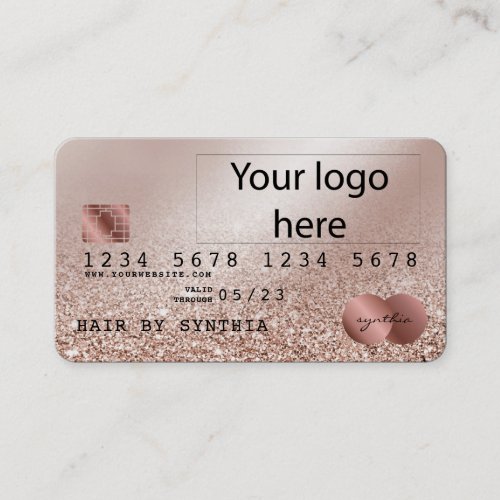 Add Your Logo Credit Card Styled Rose Gold Glitter
