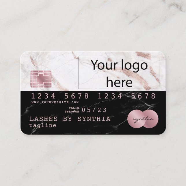 Add Your Logo Credit Card Styled Rose Gold marble (Front)