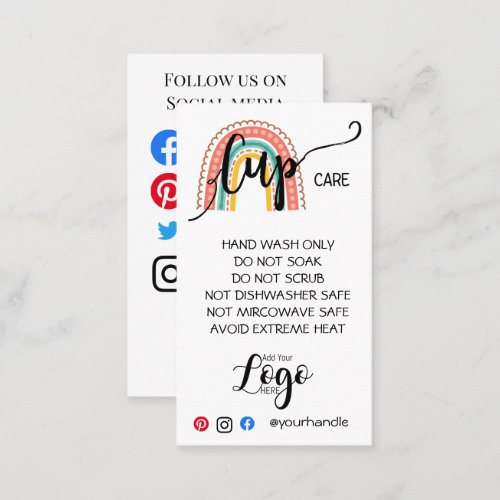 ADD YOUR LOGO cup CARE CARDS rainbow