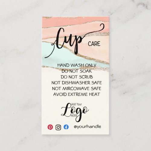 ADD YOUR LOGO cup CARE CARDS vinyl business