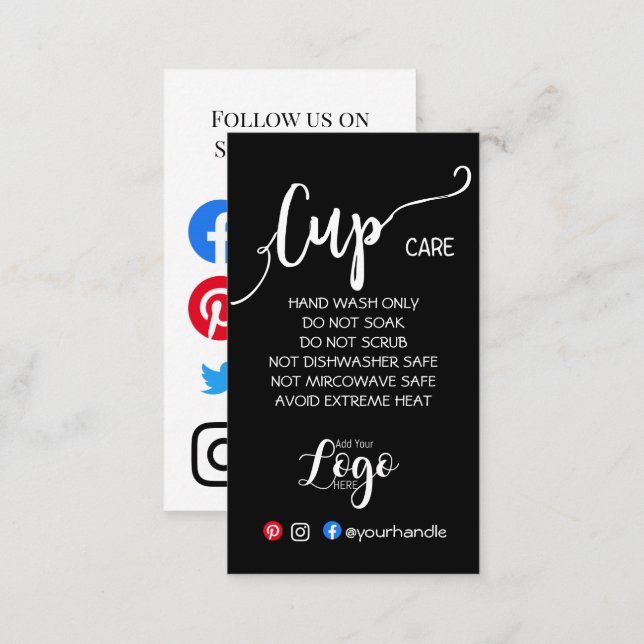 ADD YOUR LOGO cup CARE CARDS vinyl business (Front/Back)
