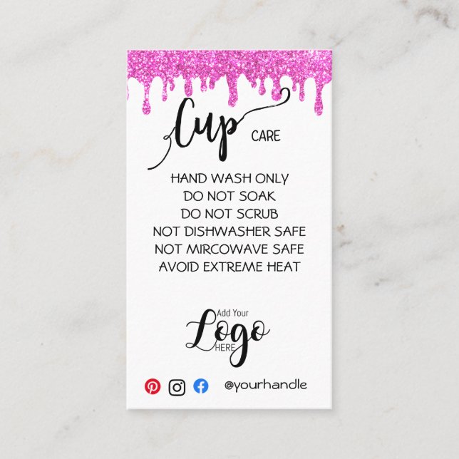 ADD YOUR LOGO cup CARE CARDS vinyl business (Front)