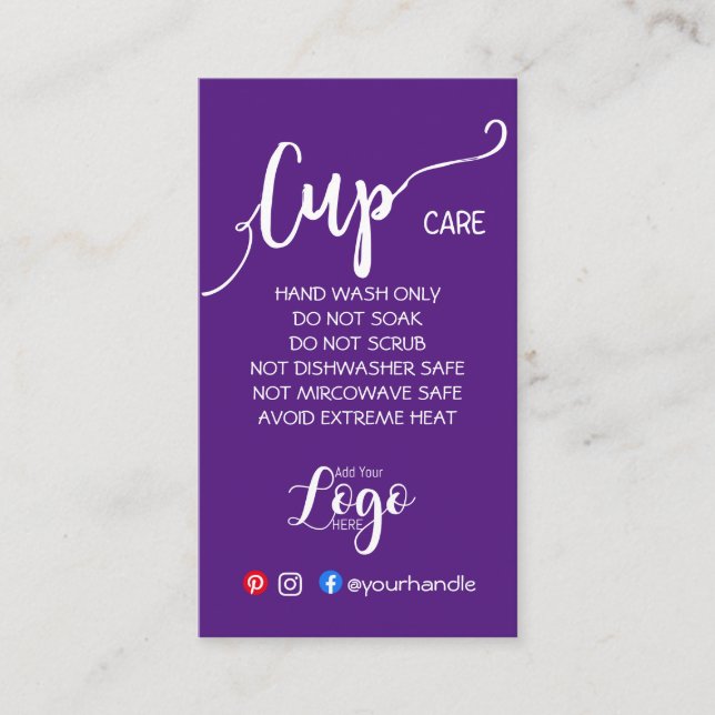 ADD YOUR LOGO cup CARE CARDS vinyl business (Front)