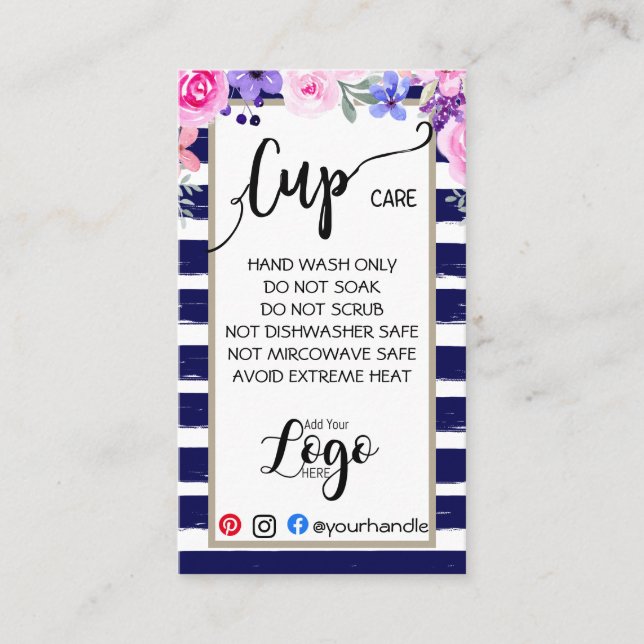 ADD YOUR LOGO cup CARE CARDS vinyl business (Front)