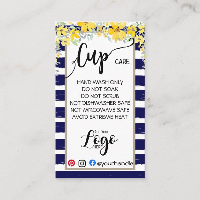 ADD YOUR LOGO cup CARE CARDS vinyl business (Front)
