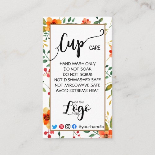 ADD YOUR LOGO cup CARE CARDS vinyl floral