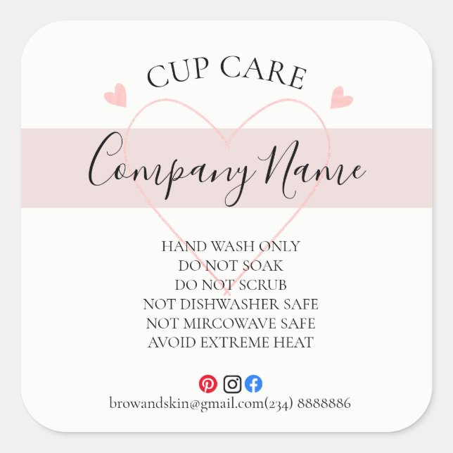 ADD YOUR LOGO cup CARE  STICKERS vinyl business (Front)