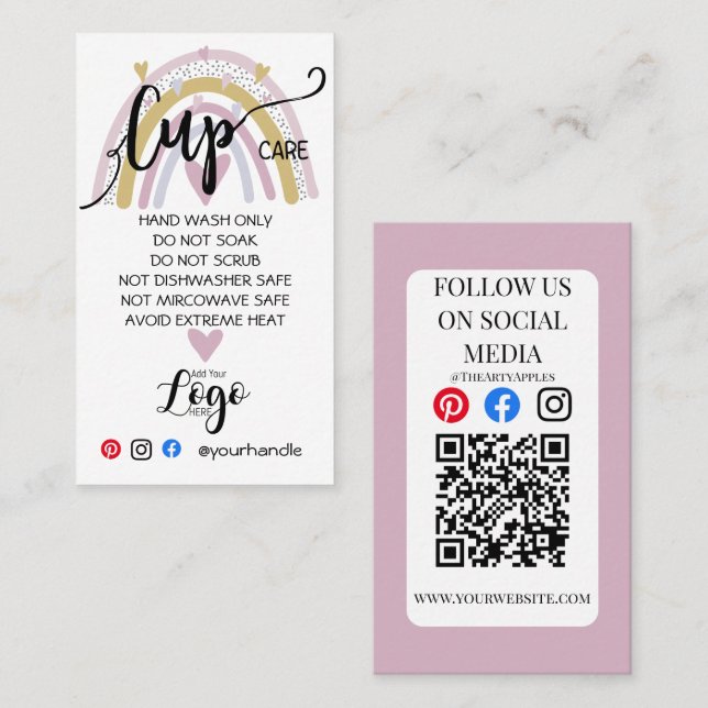 ADD YOUR LOGO cup CARE vinyl business rainbow Business Card (Front/Back)