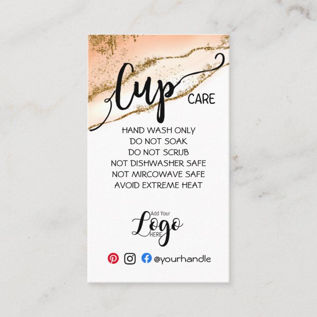 ADD YOUR LOGO cup CARE vinyl business watercolor Business Card (Front)