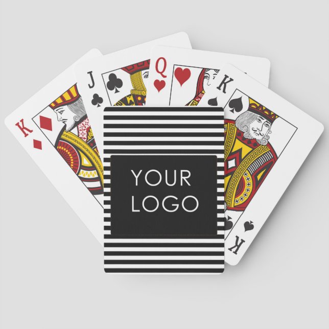 Add Your Logo Custom Business Chic Black Stripes Poker Cards (Back)