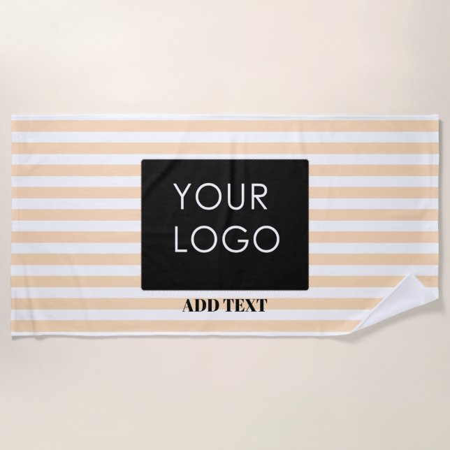 Add Your Logo Custom Business Peach Stripes  Beach Towel (Front)