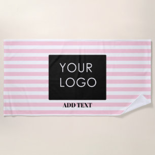 Add Your Logo Custom Business Pink Stripes Beach Towel
