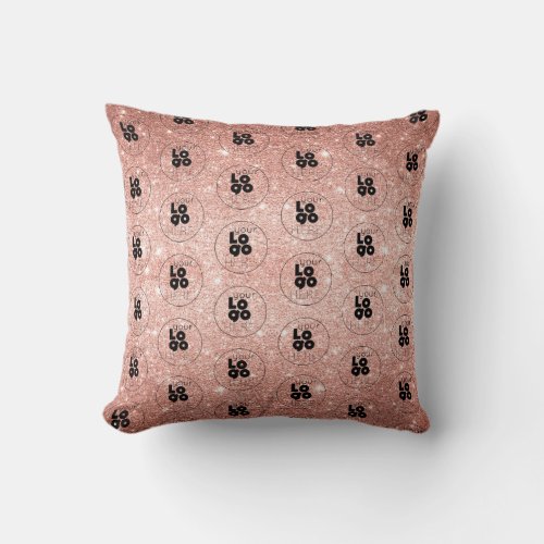 Add Your Logo Custom Rose Gold Glitter Branded Throw Pillow