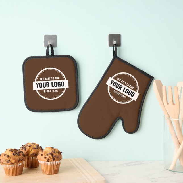 Add Your Logo Custom Small Businesses Oven Mitt & Pot Holder Set (Insitu(Hanging))