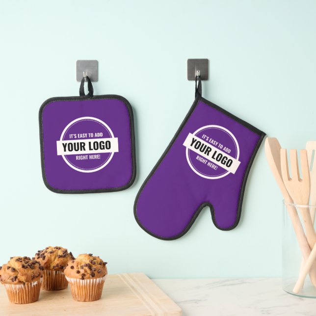 Add Your Logo Custom Small Businesses Oven Mitt & Pot Holder Set (Insitu(Hanging))