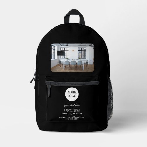 Add your Logo Custom Text Black Company Photo  Printed Backpack