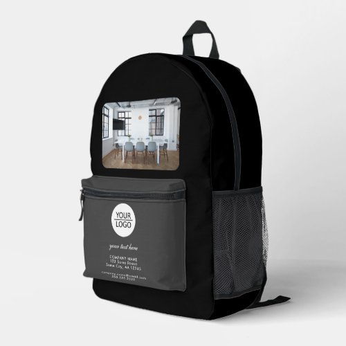 Add your Logo Custom Text Black Company Photo  Printed Backpack