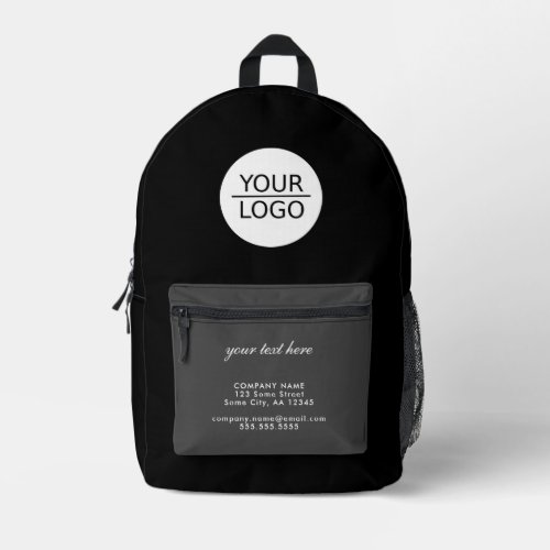 Add your Logo Custom Text Black Company  Printed Backpack