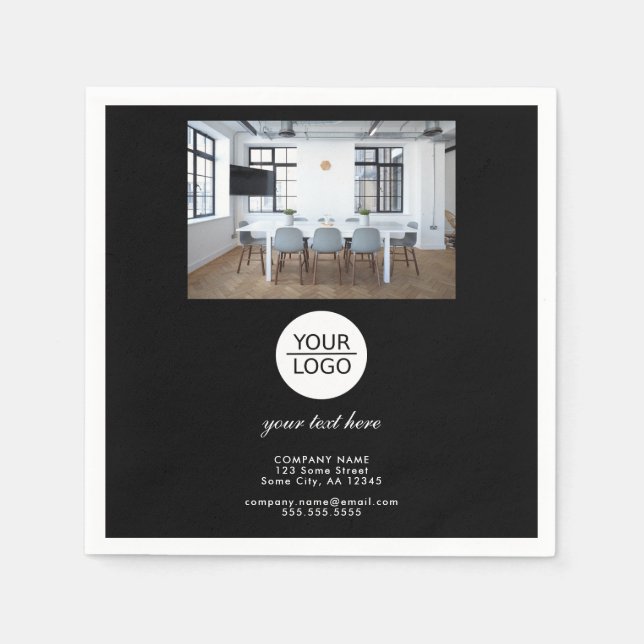 Add your Logo Custom Text Black Promotion Photo Napkins (Front)