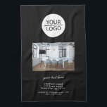 Add your Logo Custom Text Company Photo Black Kitchen Towel<br><div class="desc">Add your Logo with a Custom Text Company Photo Promotion Black Kitchen Towel. Add your photo,  logo and customize the text,  company name,  address and contact information. Business promotion or giveaway for your clients and business partners.</div>
