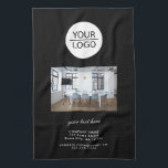 Add your Logo Custom Text Company Photo Black Kitchen Towel<br><div class="desc">Add your Logo with a Custom Text Company Photo Promotion Black Kitchen Towel. Add your photo,  logo and customize the text,  company name,  address and contact information. Business promotion or giveaway for your clients and business partners.</div>
