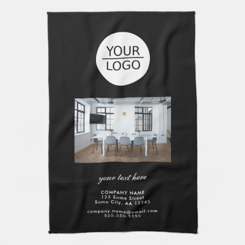 Add your Logo Custom Text Company Photo Black Kitchen Towel