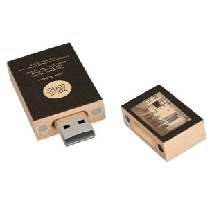Add your Logo Custom Text Company Photo Black Wood Flash Drive