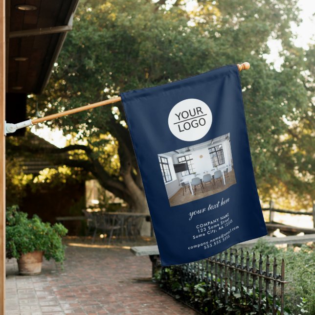 Add your Logo Custom Text Company Photo Blue House Flag (In SItu)